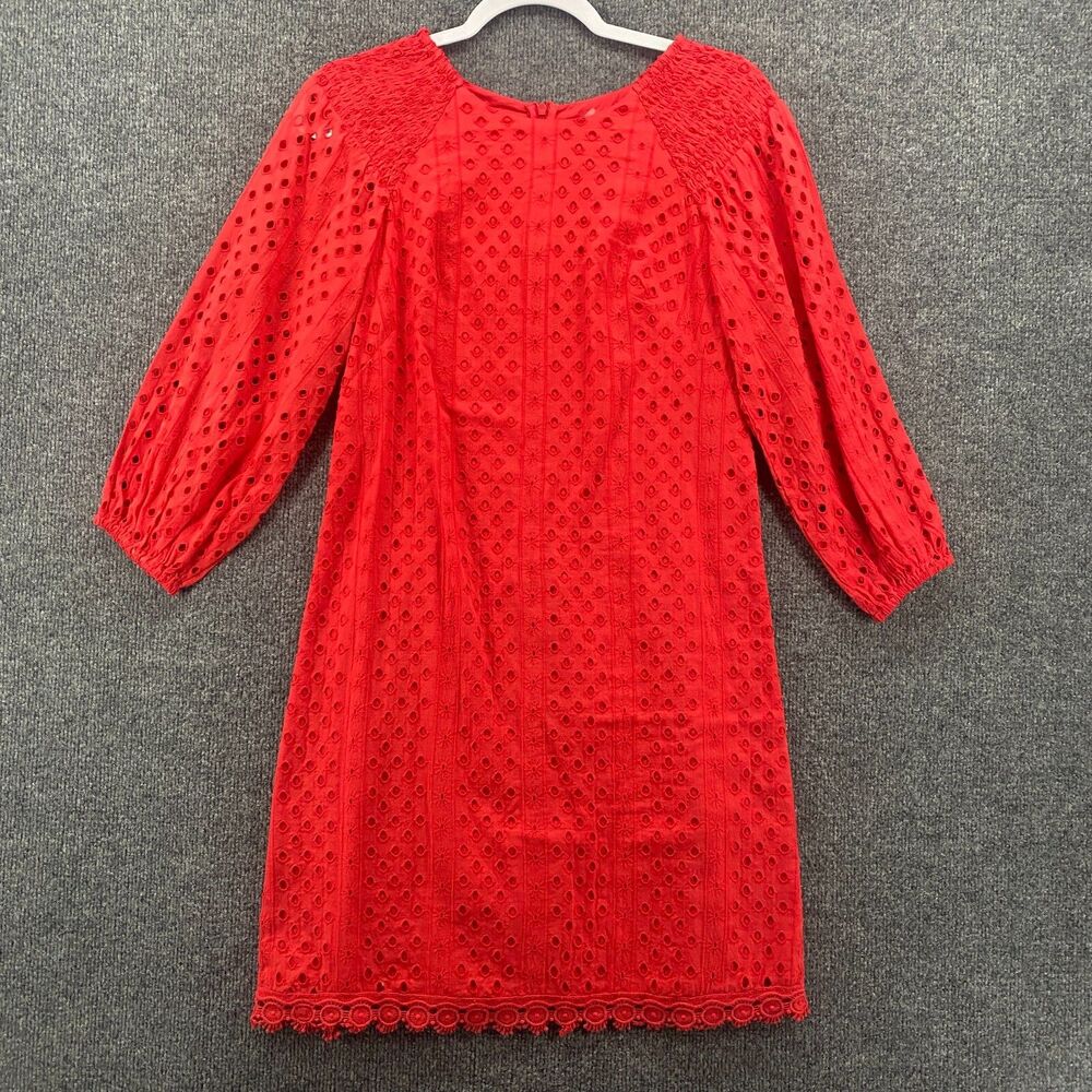 VINCE CAMUTO Dress Womens 2 Orange Eyelet Shift‎ Crew Neck Ladies Cocktail Boho